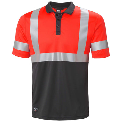 Helly Hansen Addvis Hi-Vis Polo Shirt Class 1 Red/Ebony Front#colour_red-ebony