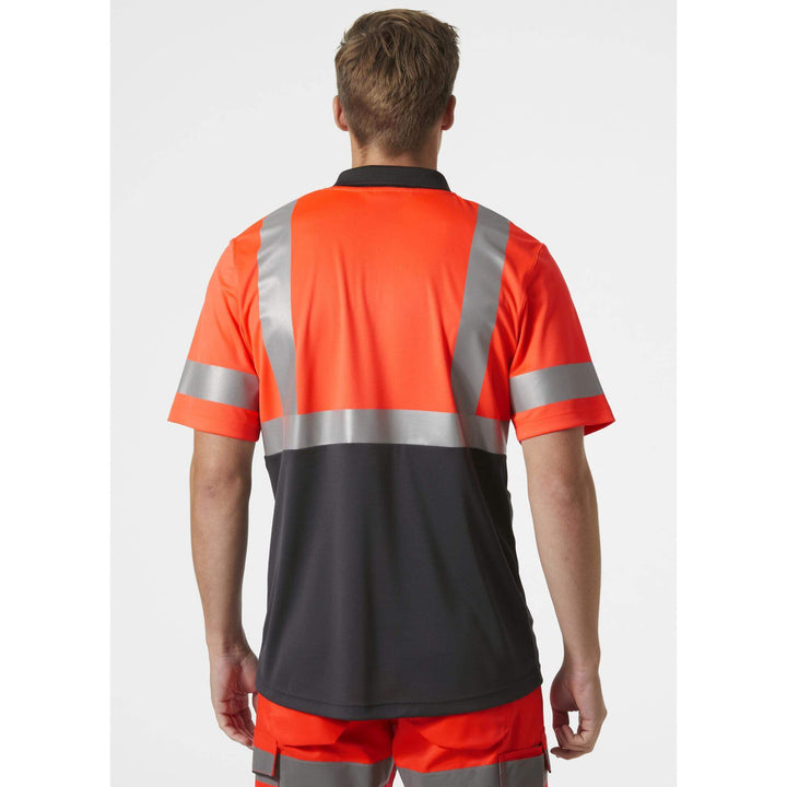 Helly Hansen Addvis Hi-Vis Polo Shirt Class 1 Red/Ebony OnBody 2#colour_red-ebony