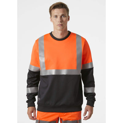 Helly Hansen Addvis Hi-Vis Sweatshirt Class 1 Orange/Ebony OnBody 1#colour_orange-ebony