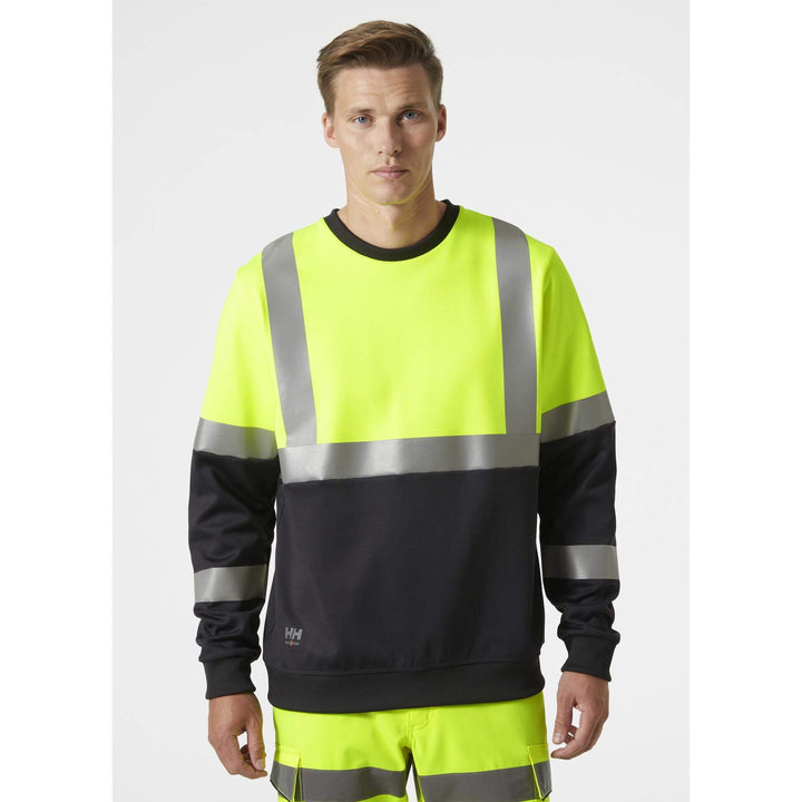 Helly Hansen Addvis Hi-Vis Sweatshirt Class 1 Yellow/Ebony OnBody 1#colour_yellow-ebony