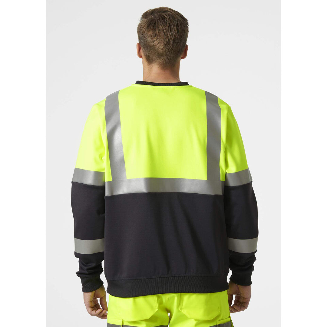 Helly Hansen Addvis Hi-Vis Sweatshirt Class 1 Yellow/Ebony OnBody 2#colour_yellow-ebony