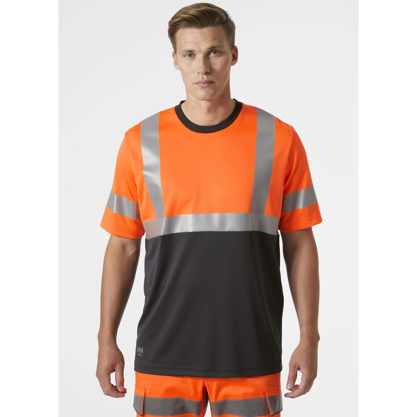 Helly Hansen Addvis Hi-Vis T-Shirt Class 1 Orange/Ebony OnBody 1#colour_orange-ebony