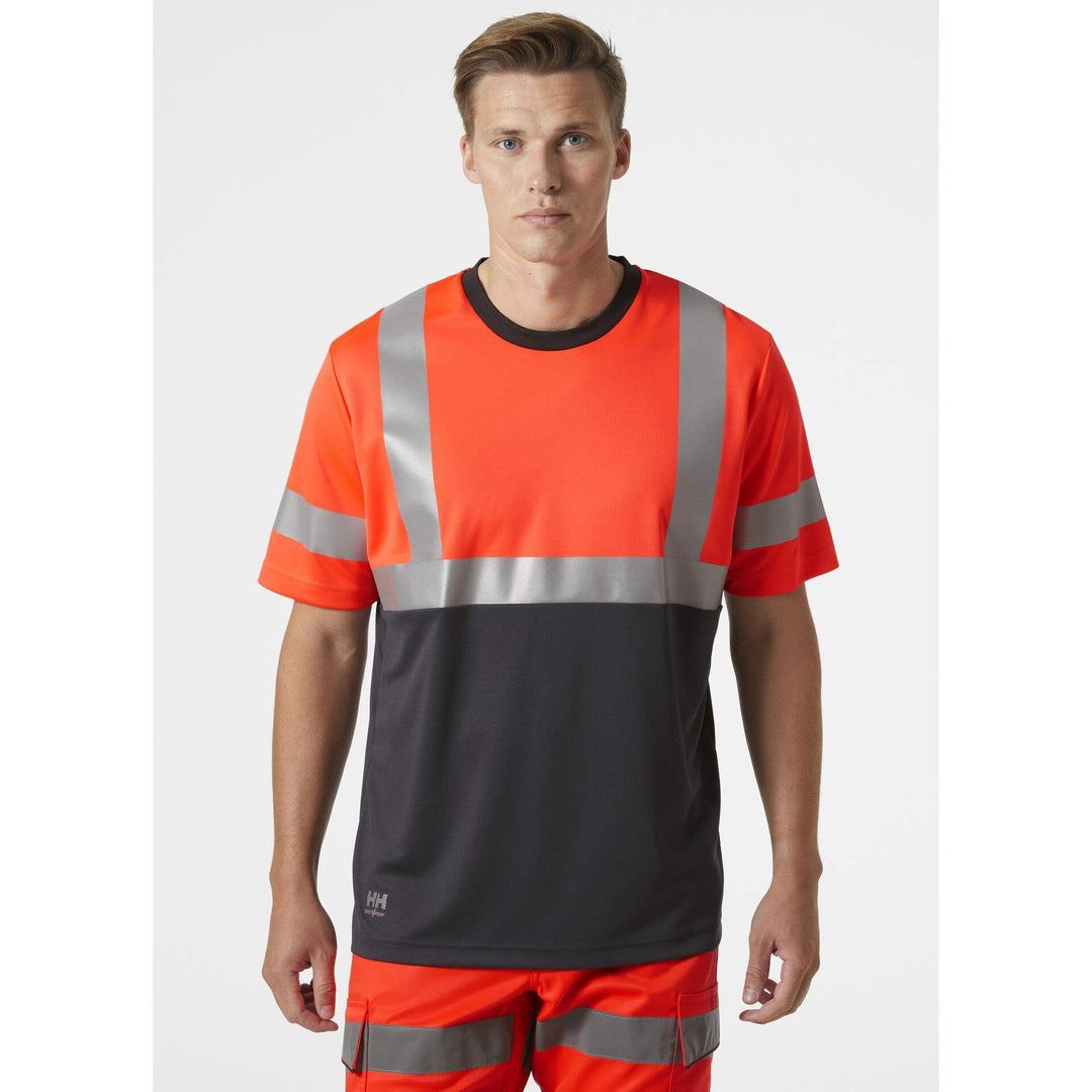 Helly Hansen Addvis Hi-Vis T-Shirt Class 1 Red/Ebony OnBody 1#colour_red-ebony