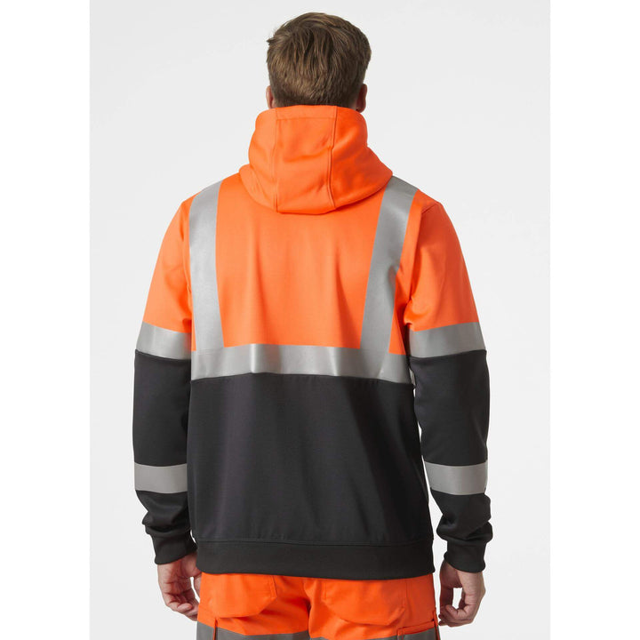 Helly Hansen Addvis Hi-Vis Zip Hoodie Class 1 Orange/Ebony OnBody 2#colour_orange-ebony