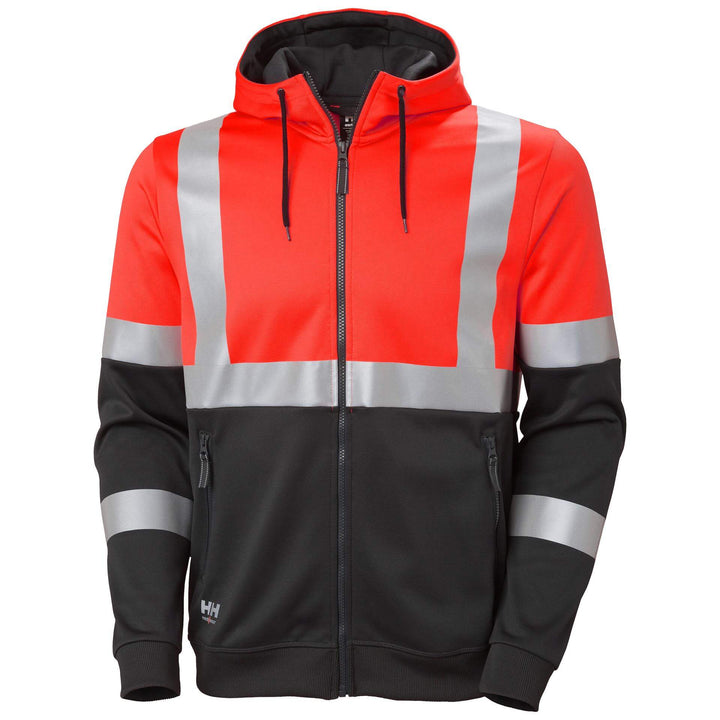 Helly Hansen Addvis Hi-Vis Zip Hoodie Class 1 Red/Ebony Front#colour_red-ebony