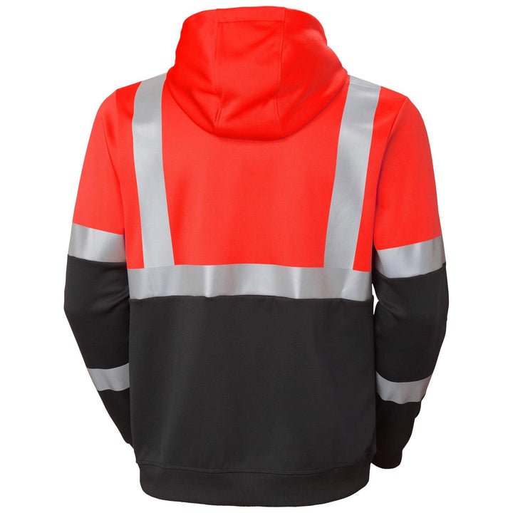 Helly Hansen Addvis Hi-Vis Zip Hoodie Class 1 Red/Ebony Back#colour_red-ebony