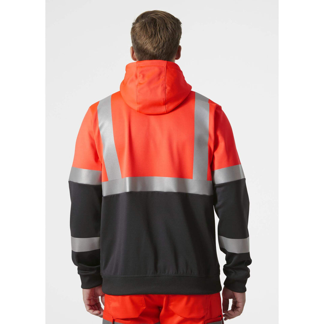 Helly Hansen Addvis Hi-Vis Zip Hoodie Class 1 Red/Ebony OnBody 2#colour_red-ebony