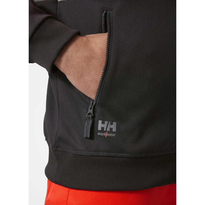 Helly Hansen Addvis Hi-Vis Zip Hoodie Class 1 Red/Ebony Feature 1#colour_red-ebony