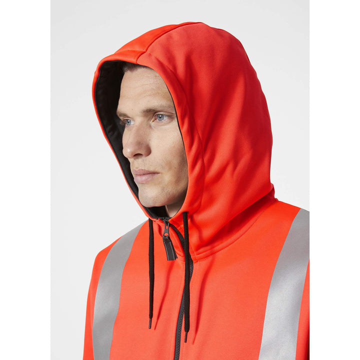 Helly Hansen Addvis Hi-Vis Zip Hoodie Class 1 Red/Ebony Feature 2#colour_red-ebony