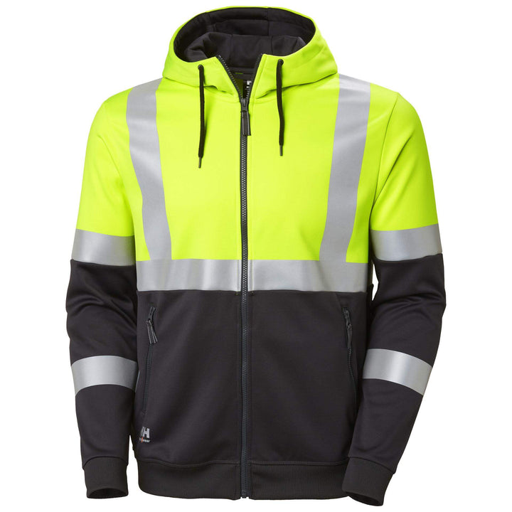 Helly Hansen Addvis Hi-Vis Zip Hoodie Class 1 Yellow/Ebony Front#colour_yellow-ebony