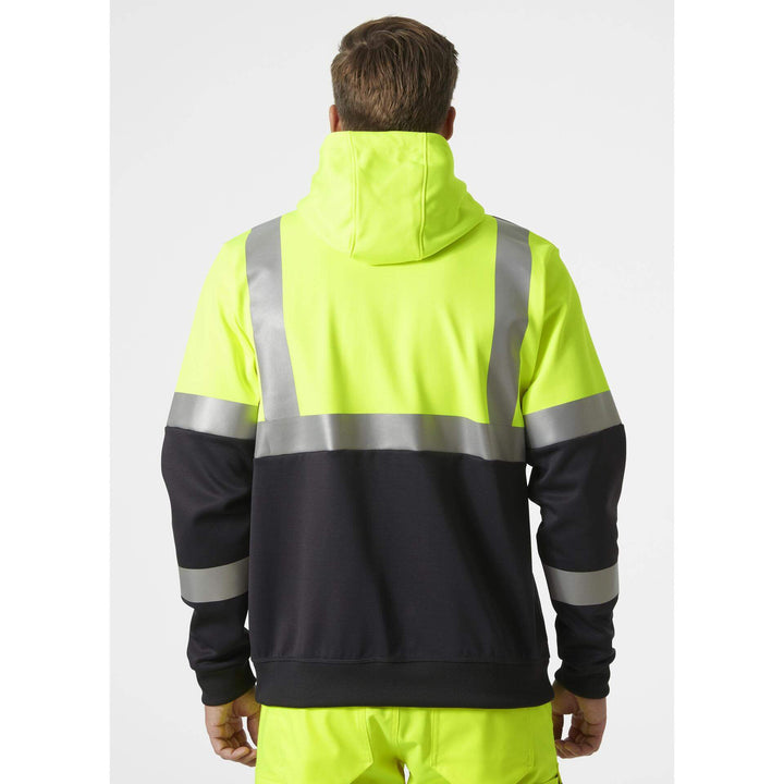 Helly Hansen Addvis Hi-Vis Zip Hoodie Class 1 Yellow/Ebony OnBody 2#colour_yellow-ebony