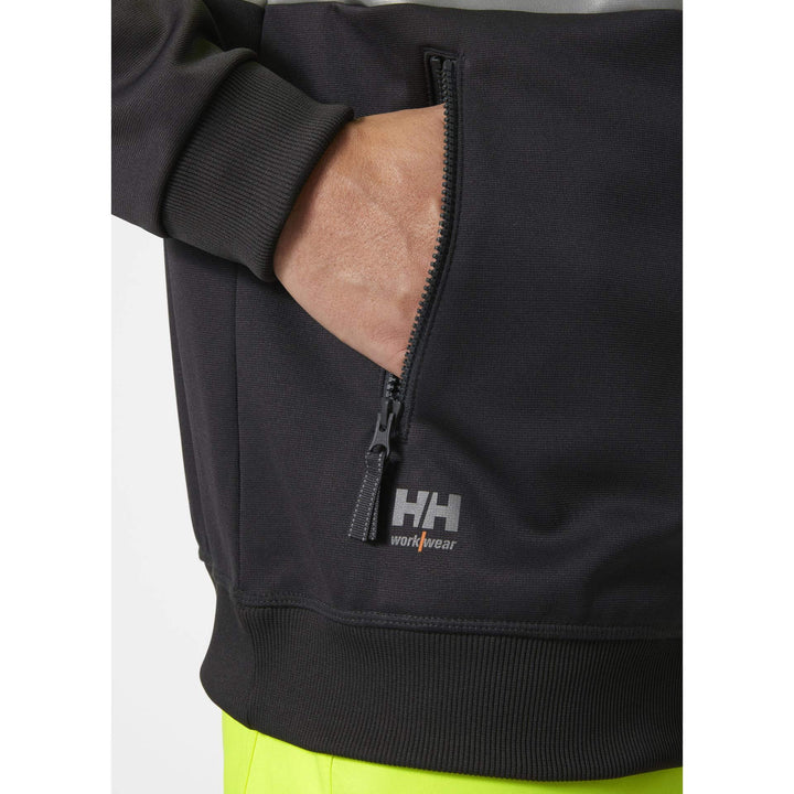 Helly Hansen Addvis Hi-Vis Zip Hoodie Class 1 Yellow/Ebony Feature 1#colour_yellow-ebony