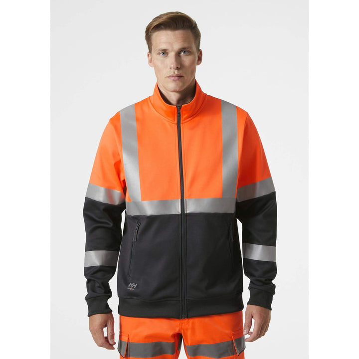 Helly Hansen Addvis Hi-Vis Zip Sweatshirt Class 1 Orange/Ebony OnBody 1#colour_orange-ebony