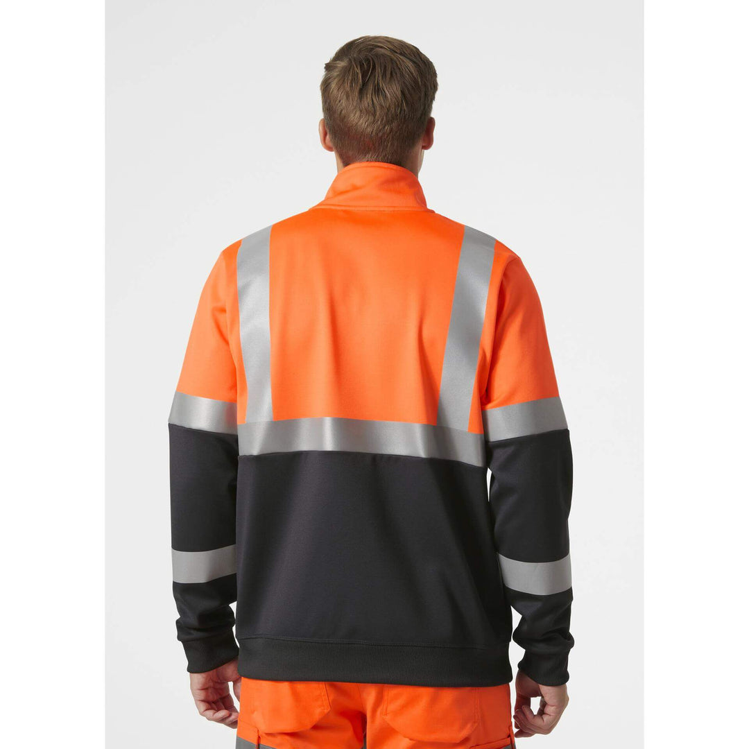 Helly Hansen Addvis Hi-Vis Zip Sweatshirt Class 1 Orange/Ebony OnBody 2#colour_orange-ebony