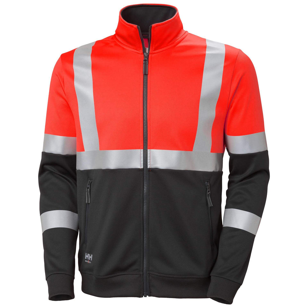 Helly Hansen Addvis Hi-Vis Zip Sweatshirt Class 1 Red/Ebony Front#colour_red-ebony