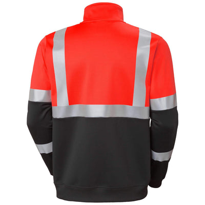 Helly Hansen Addvis Hi-Vis Zip Sweatshirt Class 1 Red/Ebony Back#colour_red-ebony