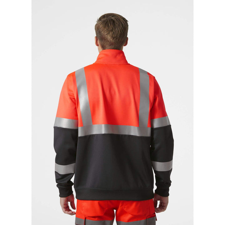 Helly Hansen Addvis Hi-Vis Zip Sweatshirt Class 1 Red/Ebony OnBody 2#colour_red-ebony