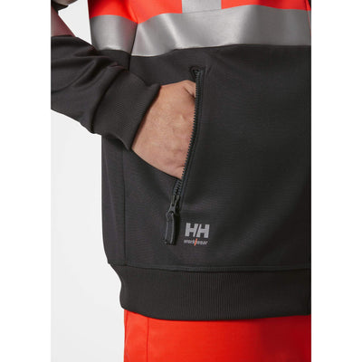 Helly Hansen Addvis Hi-Vis Zip Sweatshirt Class 1 Red/Ebony Feature 1#colour_red-ebony