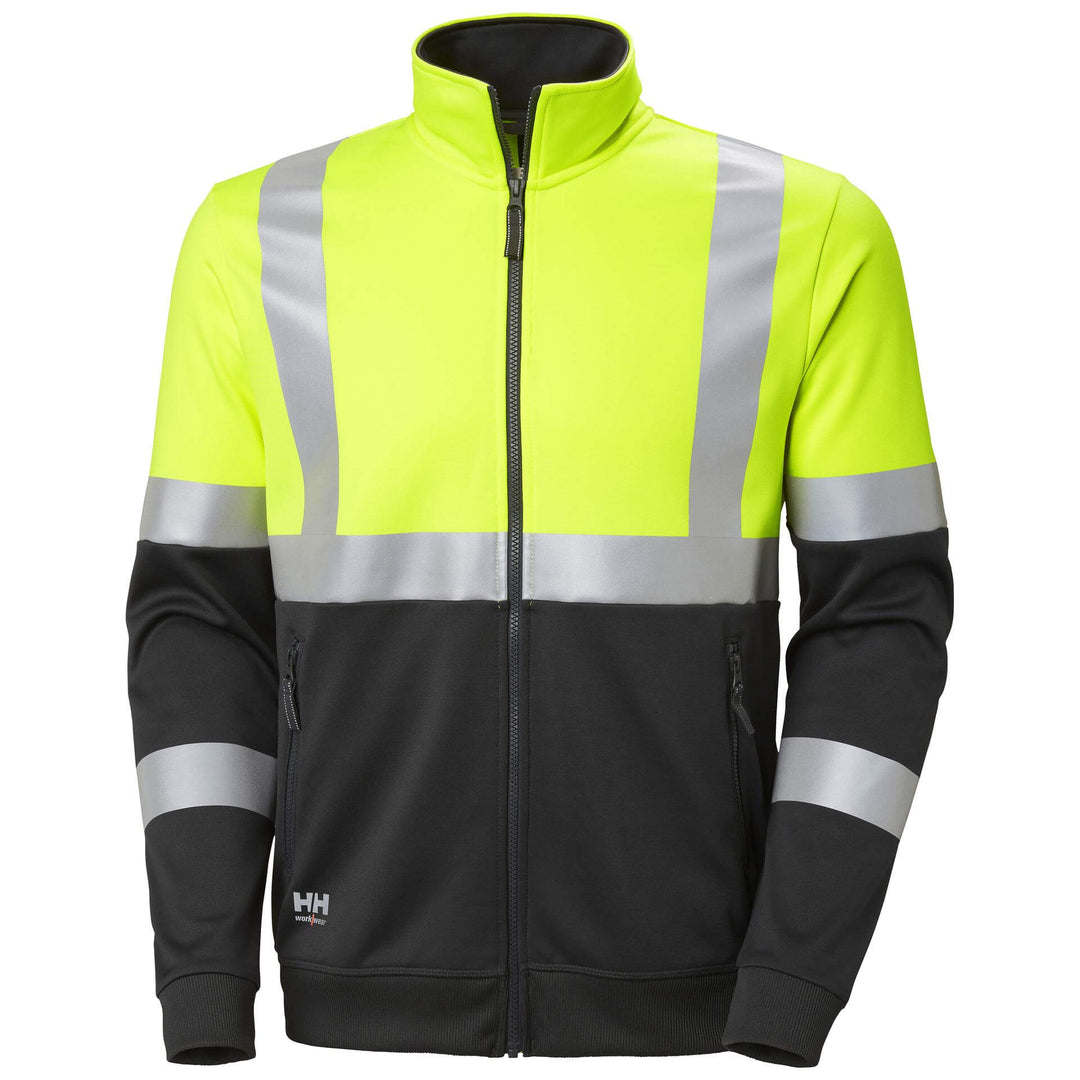 Helly Hansen Addvis Hi-Vis Zip Sweatshirt Class 1 Yellow/Ebony Front#colour_yellow-ebony