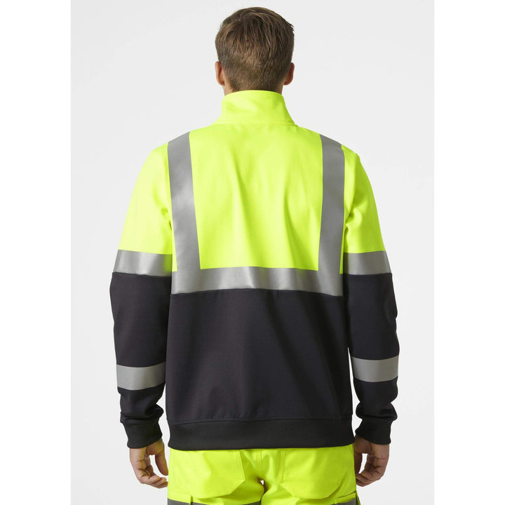 Helly Hansen Addvis Hi-Vis Zip Sweatshirt Class 1 Yellow/Ebony OnBody 2#colour_yellow-ebony