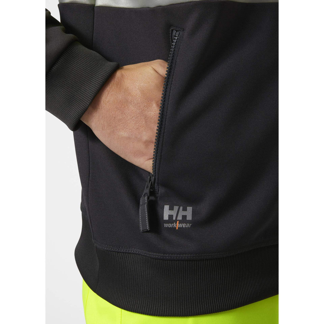 Helly Hansen Addvis Hi-Vis Zip Sweatshirt Class 1 Yellow/Ebony Feature 1#colour_yellow-ebony