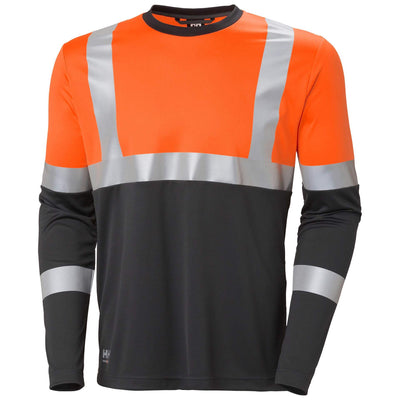 Helly Hansen Addvis Long-Sleeve Hi-Vis T-Shirt Class 1 Orange/Ebony Front#colour_orange-ebony