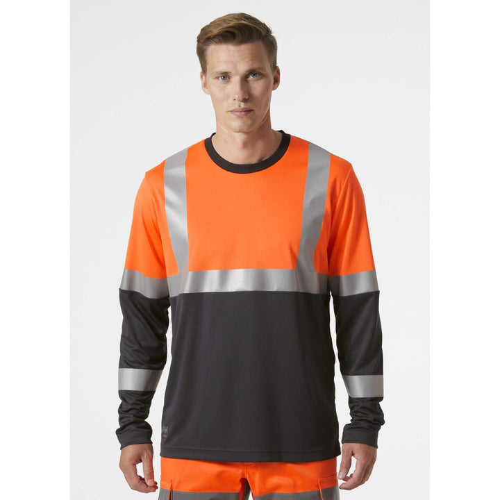 Helly Hansen Addvis Long-Sleeve Hi-Vis T-Shirt Class 1 Orange/Ebony OnBody 1#colour_orange-ebony