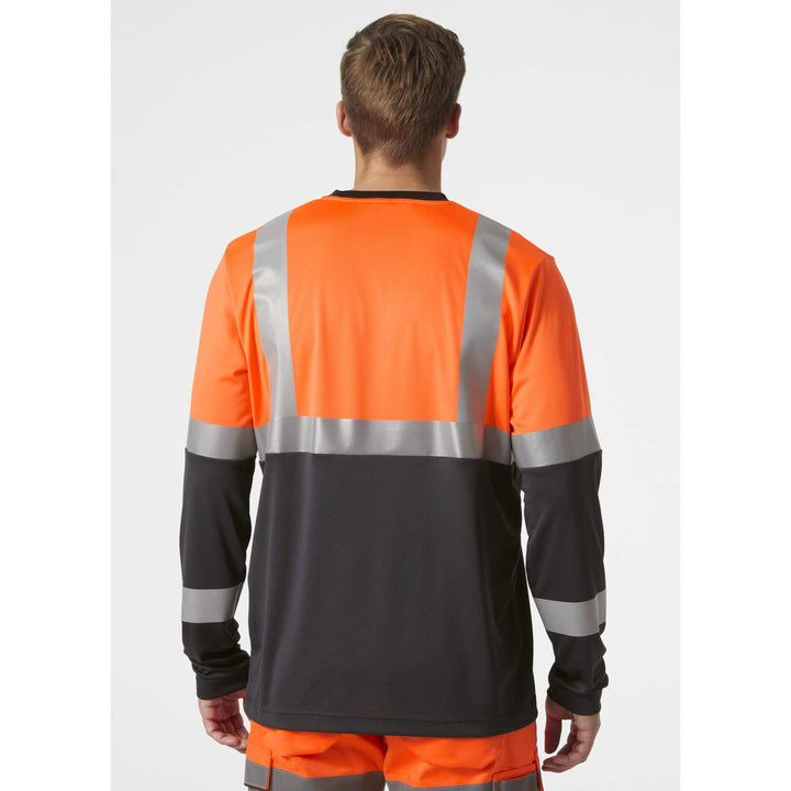 Helly Hansen Addvis Long-Sleeve Hi-Vis T-Shirt Class 1 Orange/Ebony OnBody 2#colour_orange-ebony