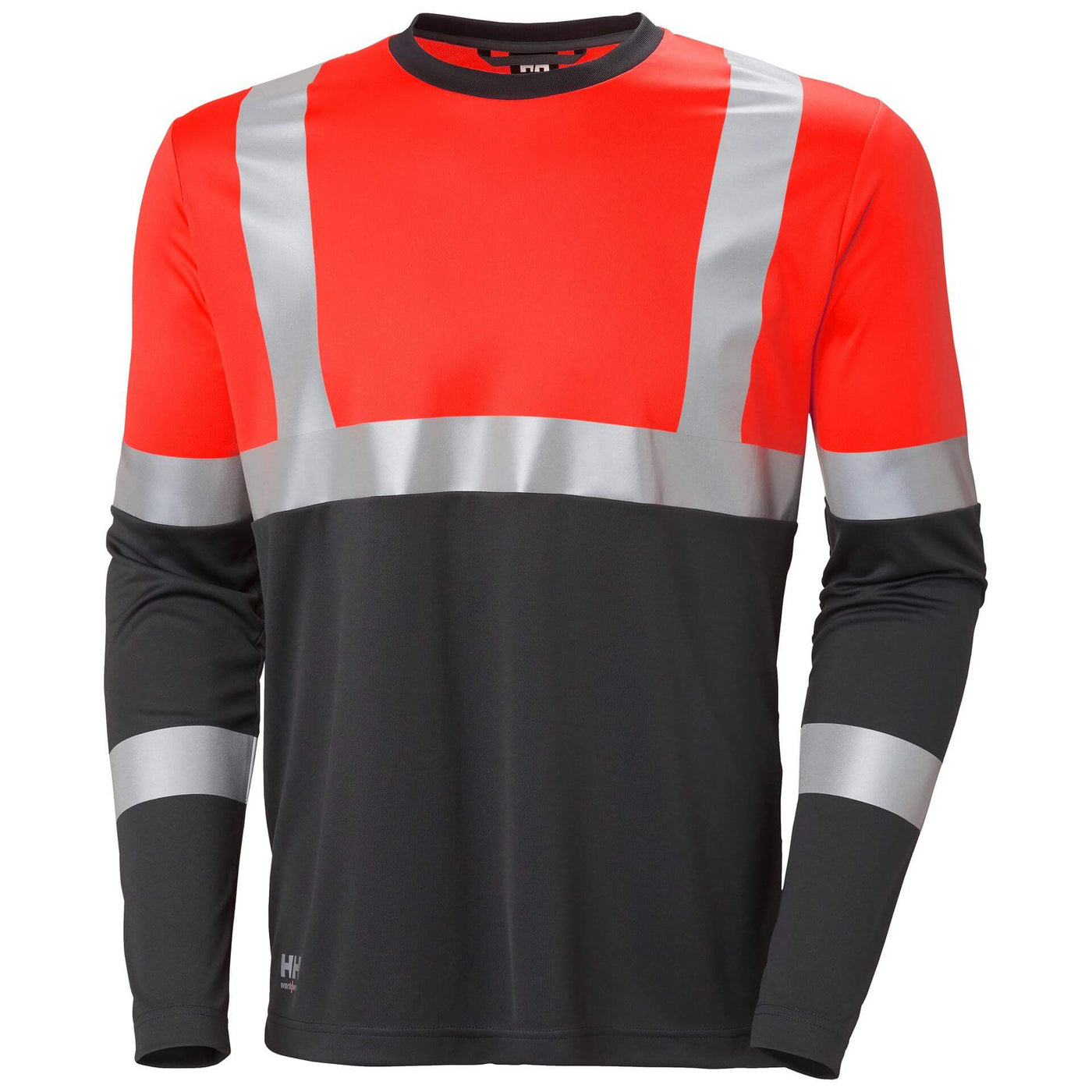Helly Hansen Addvis Long-Sleeve Hi-Vis T-Shirt Class 1 Red/Ebony Front#colour_red-ebony