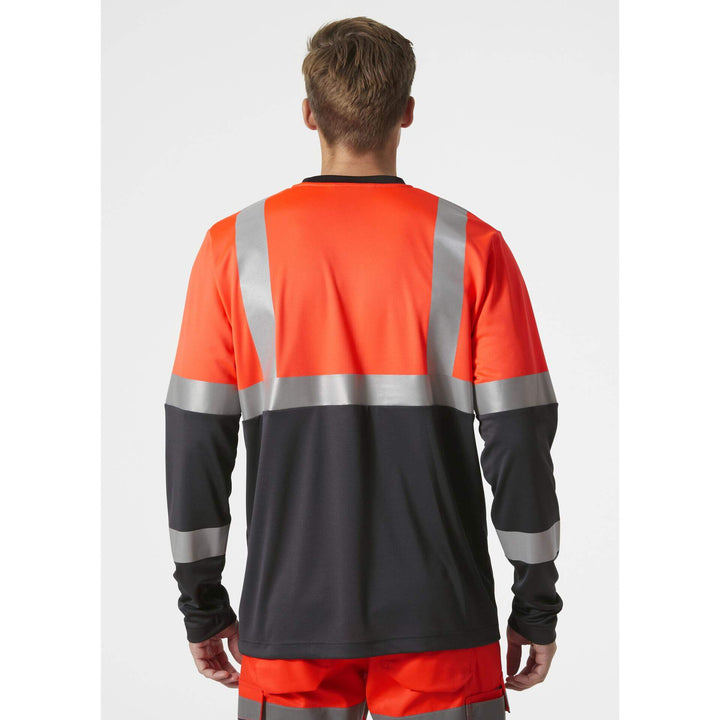 Helly Hansen Addvis Long-Sleeve Hi-Vis T-Shirt Class 1 Red/Ebony OnBody 2#colour_red-ebony