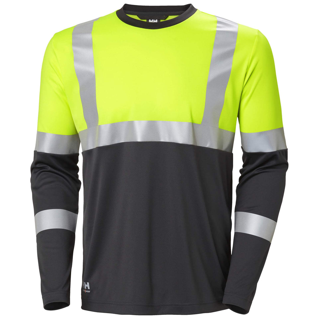 Helly Hansen Addvis Long-Sleeve Hi-Vis T-Shirt Class 1 Yellow/Ebony Front#colour_yellow-ebony