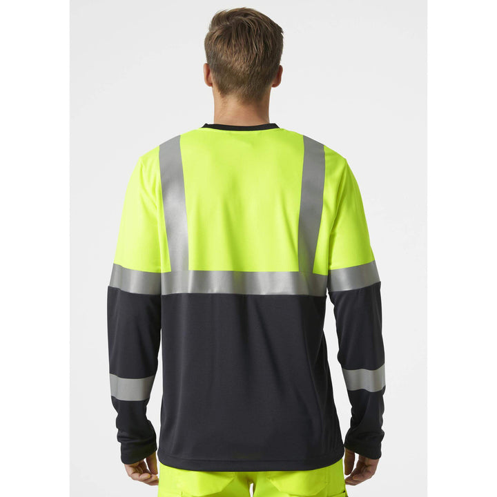 Helly Hansen Addvis Long-Sleeve Hi-Vis T-Shirt Class 1 Yellow/Ebony OnBody 2#colour_yellow-ebony