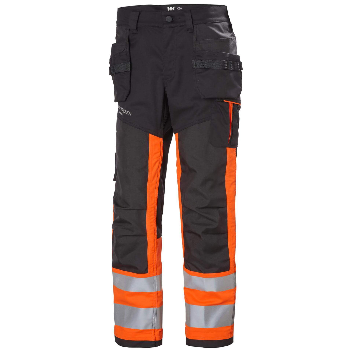 Helly Hansen Alna 2.0 Hi Vis Construction Stretch Trousers Class 1 Orange/Ebony 1 Front #colour_orange-ebony