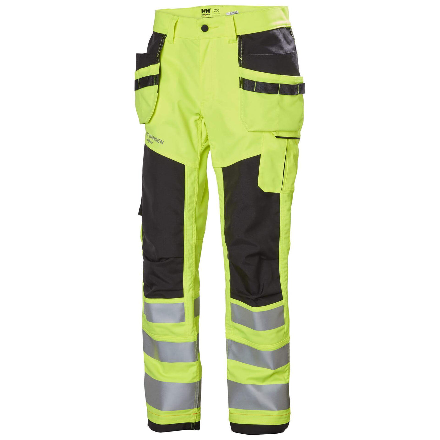 Helly Hansen Alna 2.0 Hi Vis Construction Stretch Trousers Class 2 Yellow/Ebony 1 Front #colour_yellow-ebony