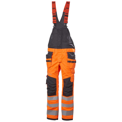 Helly Hansen Alna 2.0 Hi Vis Stretch Construction Bib and Brace Pants Orange/Ebony 1 Front #colour_orange-ebony