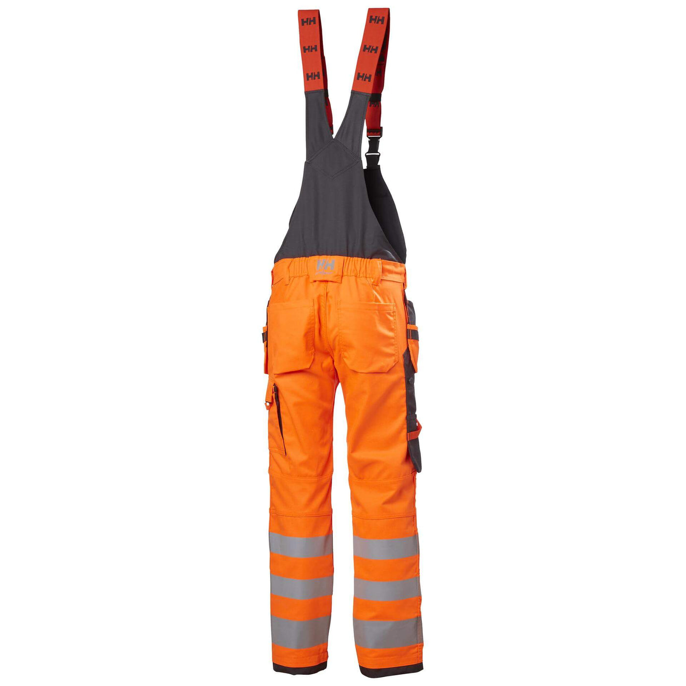 Helly Hansen Alna 2.0 Hi Vis Stretch Construction Bib and Brace Pants Orange/Ebony 2 Rear #colour_orange-ebony