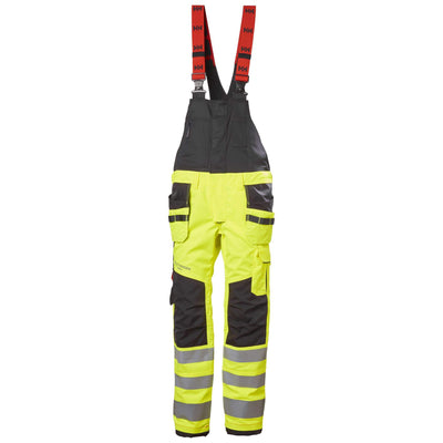 Helly Hansen Alna 2.0 Hi Vis Stretch Construction Bib and Brace Pants Yellow/Ebony 1 Front #colour_yellow-ebony