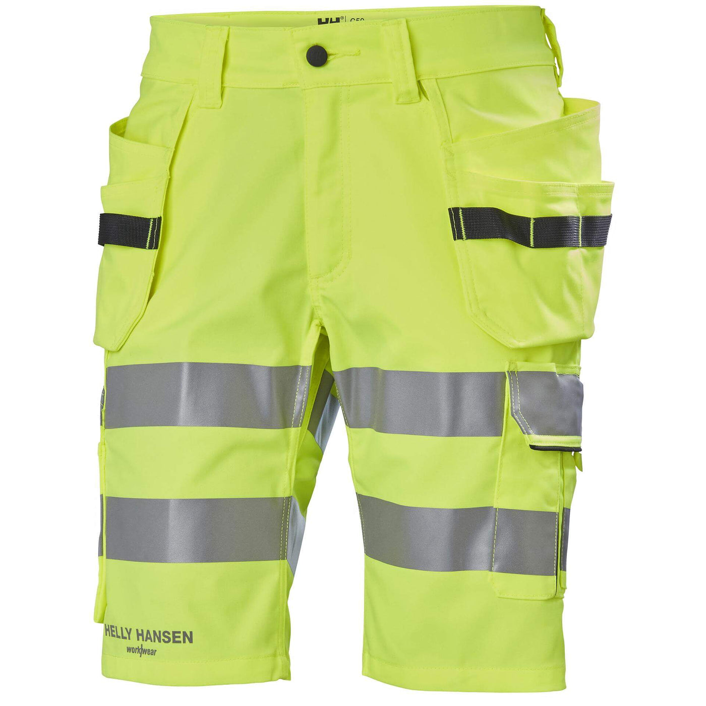 Helly Hansen Alna 2.0 Hi Vis Stretch Construction Shorts Yellow/Ebony 1 Front #colour_yellow-ebony
