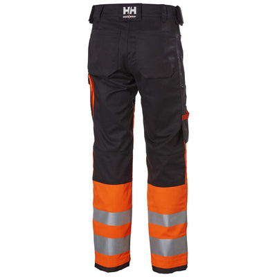 Helly Hansen Alna 2.0 Hi Vis Stretch Work Trousers Class 1 Orange/Ebony 2 Rear #colour_orange-ebony