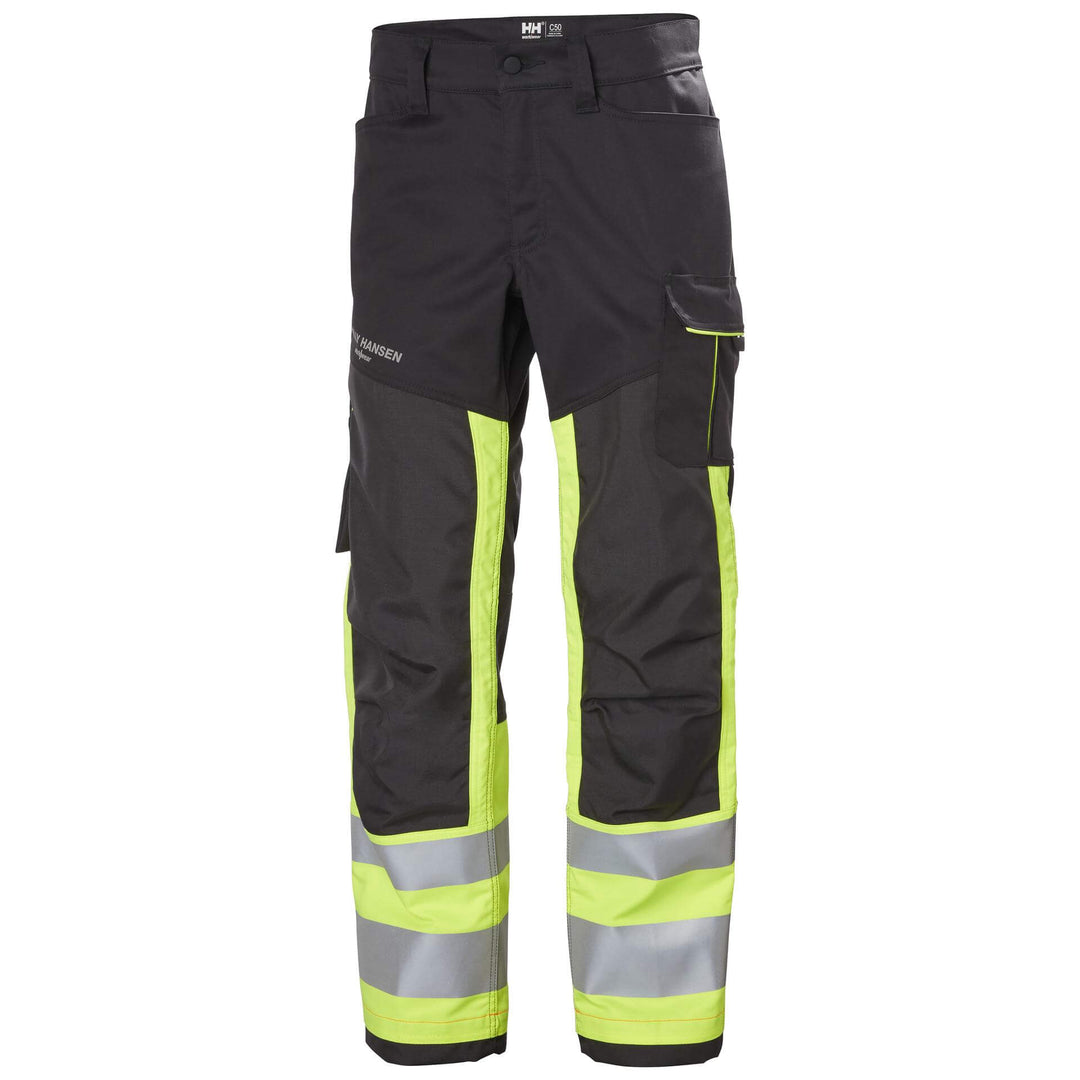 Helly Hansen Alna 2.0 Hi Vis Stretch Work Trousers Class 1 Yellow/Ebony 1 Front #colour_yellow-ebony