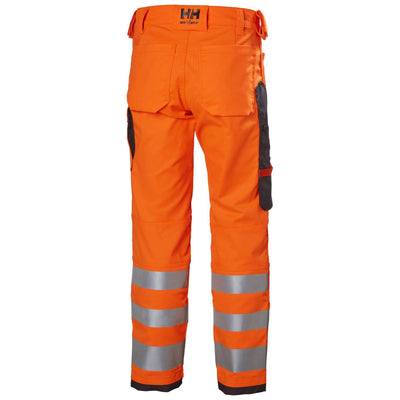 Helly Hansen Alna 2.0 Hi Vis Stretch Work Trousers Class 2 Orange/Ebony 2 Rear #colour_orange-ebony