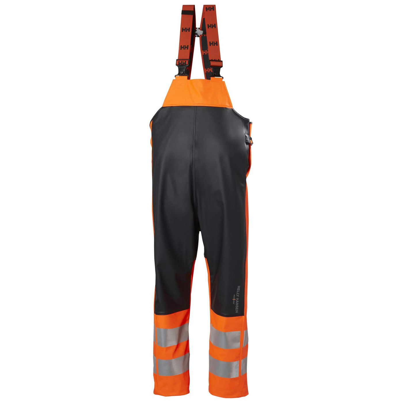 Helly Hansen Alna 2.0 Hi Vis Waterproof Rain Bib and Brace Overalls Orange/Ebony 1 Front #colour_orange-ebony