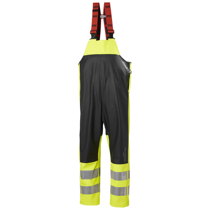 Helly Hansen Alna 2.0 Hi Vis Waterproof Rain Bib and Brace Overalls Yellow/Ebony 1 Front #colour_yellow-ebony