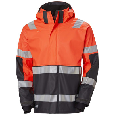 Helly Hansen Alna 2.0 Hi Vis Waterproof Rain Jacket Orange/Ebony 1 Front #colour_orange-ebony