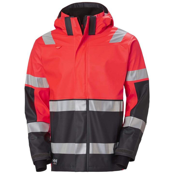 Helly Hansen Alna 2.0 Hi Vis Waterproof Rain Jacket Red/Ebony 1 Front #colour_red-ebony