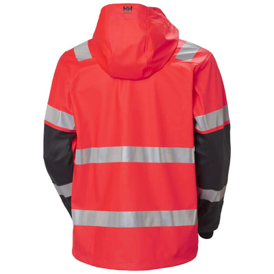 Helly Hansen Alna 2.0 Hi Vis Waterproof Rain Jacket Red/Ebony 2 Rear #colour_red-ebony