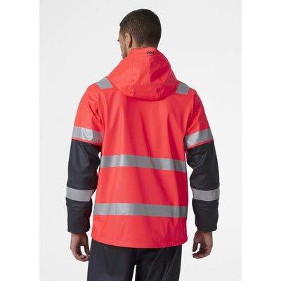 Helly Hansen Alna 2.0 Hi Vis Waterproof Rain Jacket Red/Ebony 4 On Body 2#colour_red-ebony