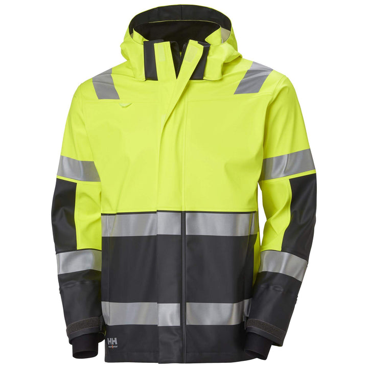 Helly Hansen Alna 2.0 Hi Vis Waterproof Rain Jacket Yellow/Ebony 1 Front #colour_yellow-ebony