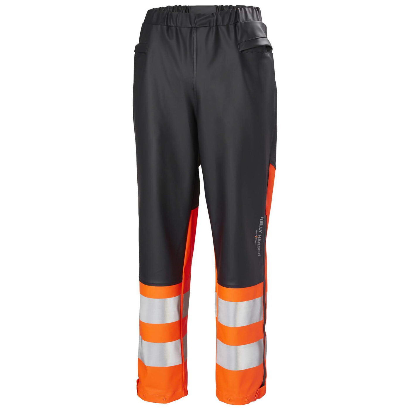 Helly Hansen Alna 2.0 Hi Vis Waterproof Rain Work Trousers Orange/Ebony 1 Front #colour_orange-ebony