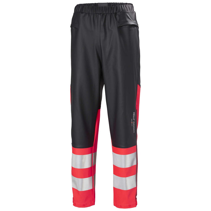 Helly Hansen Alna 2.0 Hi Vis Waterproof Rain Work Trousers Red/Ebony 1 Front #colour_red-ebony